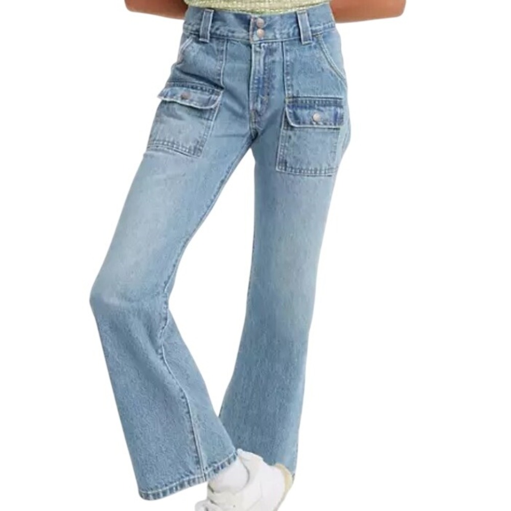 Levis Middy Outback Bootcut Womens Jeans Light Wash Cargo Pockets 33x27